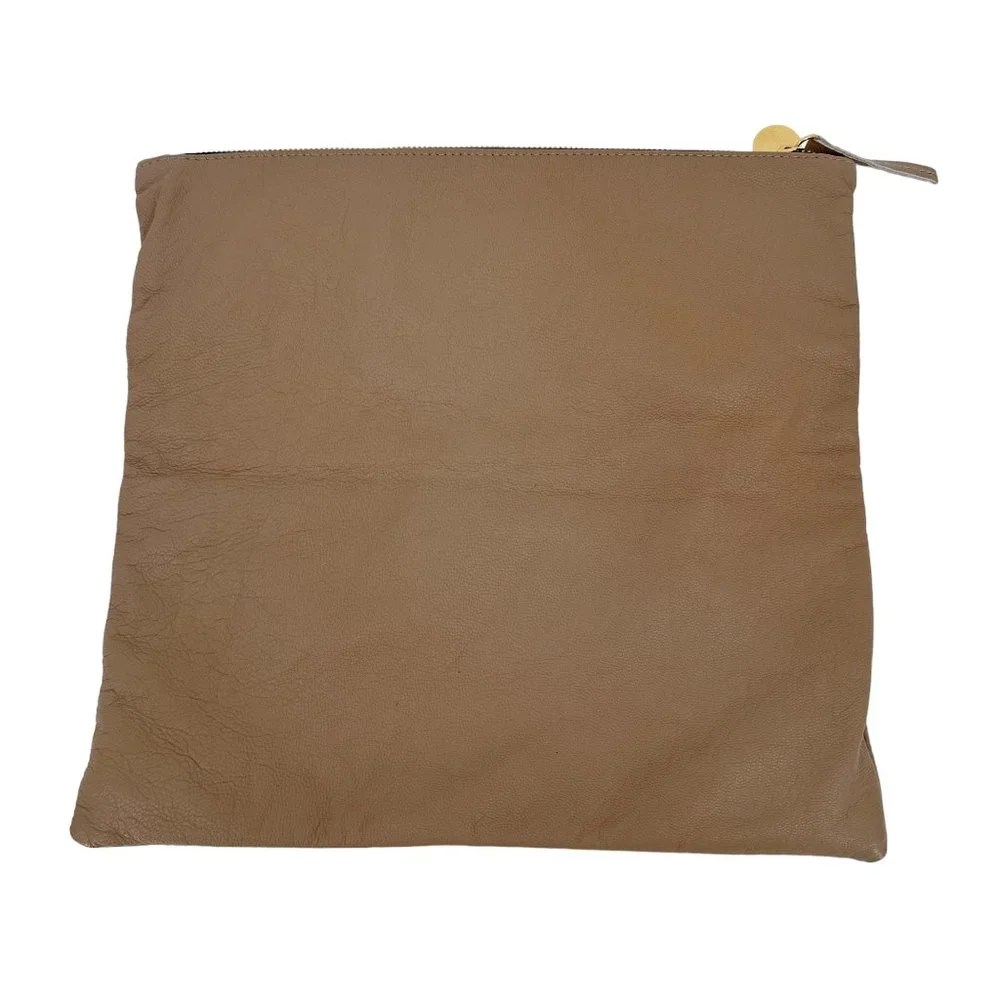 Clare V Fold-Over Leather Clutch in Taupe